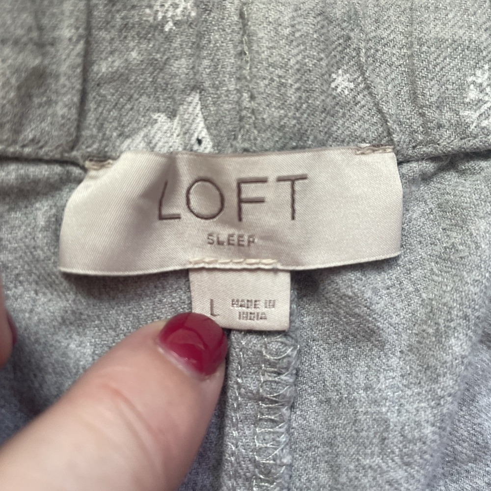 LOFT Sleep Cotton Blend Pajama Set Women L Gray Owls Short Sleeve Top Long Pants - Picture 5 of 11